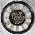 27 inch Large Real Moving Gears Wall Clock with Toughened Glass Cover, Oversized Solid Wood Retro Farmhouse Clock, Giant Decorative Rustic Wall Clock for Living Room Home Kitchen Office (Black)-Ruum Studio Home
