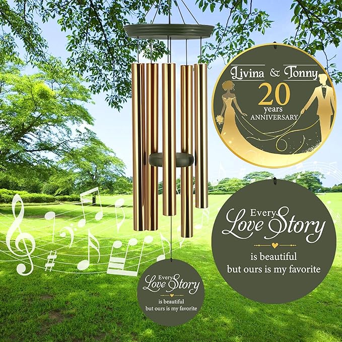 ASTARIN Wedding Memory Day Gifts Wind Chimes Customized, Personalized Wind Chimes 2025, for Couple Women Men, Deep Tone Wooden Windchime-Ruum Studio Home