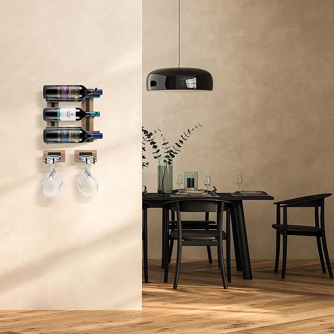 Sorbus Wall Mounted Wine Glass Stemware Rack Set - Wire & Wood Wine Rack Wall Mounted for Wine Glasses, Champagne Glasses, and Drinkware - Complete Your Home Bar & Kitchen Storage, Mahogany-Ruum Studio Home