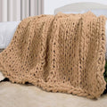 Carriediosa Chunky Knit Throw Blanket 50" X 60", 100% Hand Made Large Chenille Loop Yarn Soft Fluffy Throws for Couch Sofa Bed, Big Crochet Cozy Heavy Thick Cable Woven Blankets, Tan Brown-Ruum Studio Home