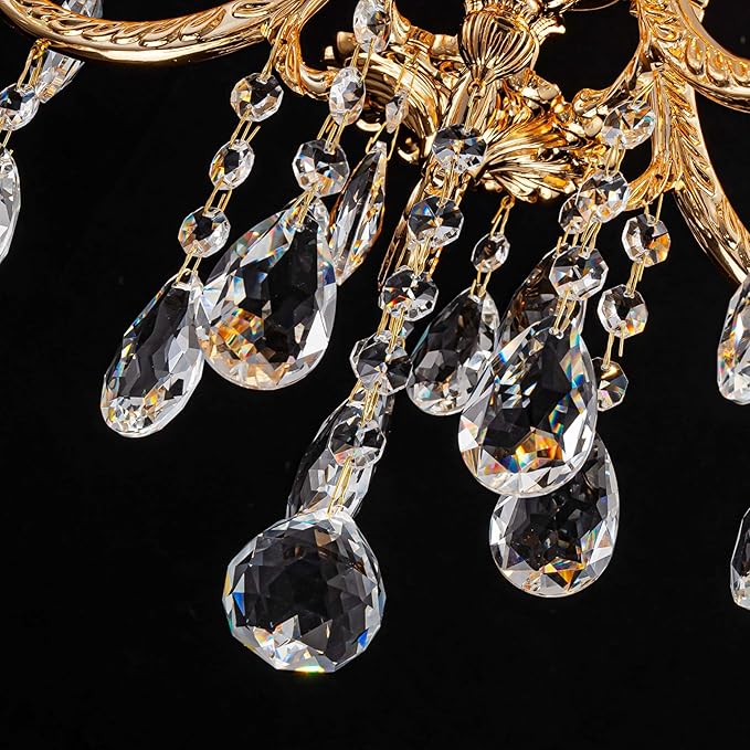 French K9 Crystal Maria Theresa Chandeliers, Luxury Vintage Pendant Light Fixture for Dining Room, Living Room, D17.7*H25~72 inch (Adjustable), Clear Crystal & Brass Finish Frame-Ruum Studio Home