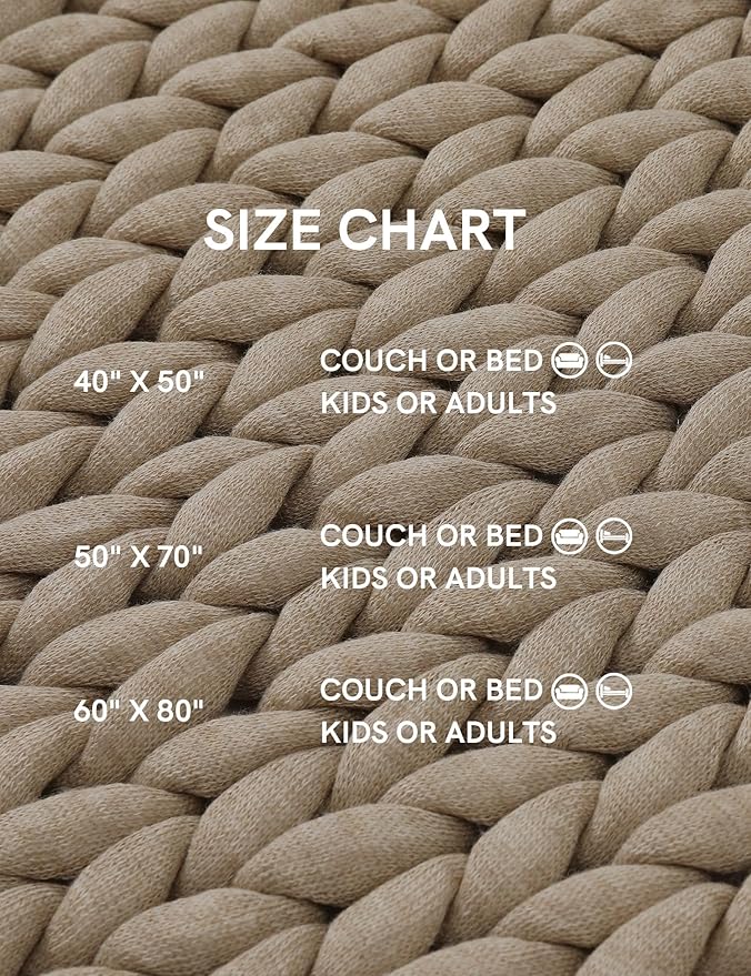 YnM Chunky Throw Blanket, Medium-Weight, Hand Knitted, Skin Friendly, Ventilated and Breathable, Machine Washable, Home Décor Piece for Couch, Sofa and Bed (Beige, 40x50 Inch)-Ruum Studio Home