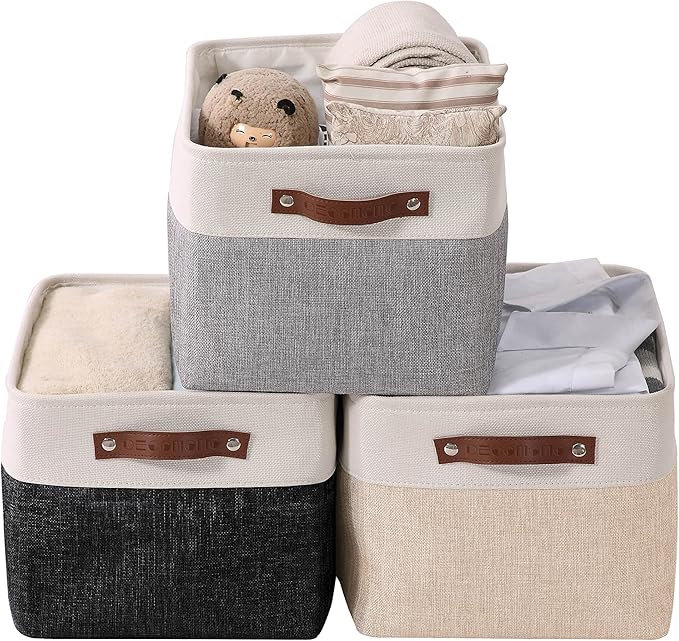 DECOMOMO Storage Bins Fabric Storage Baskets for Shelves, Linen Closet Organization Toys Nursery (Mixed Neutral, Large - 3 Pack)-Ruum Studio Home