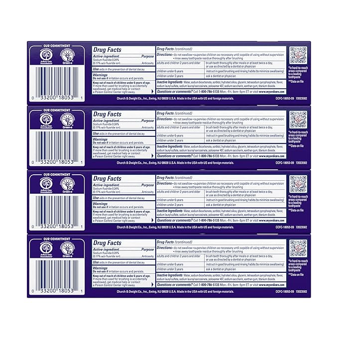 ARM & HAMMER Complete Care Toothpaste, Teeth Whitening Toothpaste with Baking Soda, Fluoride, Whole Mouth Protection, Fresh Mint Flavor, 6.0 oz (Pack of 4)-Ruum Studio Home