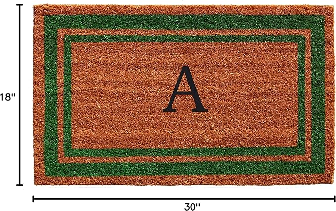 Calloway Mills Green Border 18" x 30" Monogram Doormat, Natural/Green (Letter A)-Ruum Studio Home