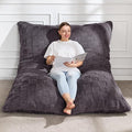 Hobestluk 3 in 1 Bean Bag Chair Giant Bean Bag Chairs for Adults with Plaid Cover Convertible Bean Bag Floor Cushion with Machine Washable Cover for Living Room (Plaid Dark Grey)-Ruum Studio Home