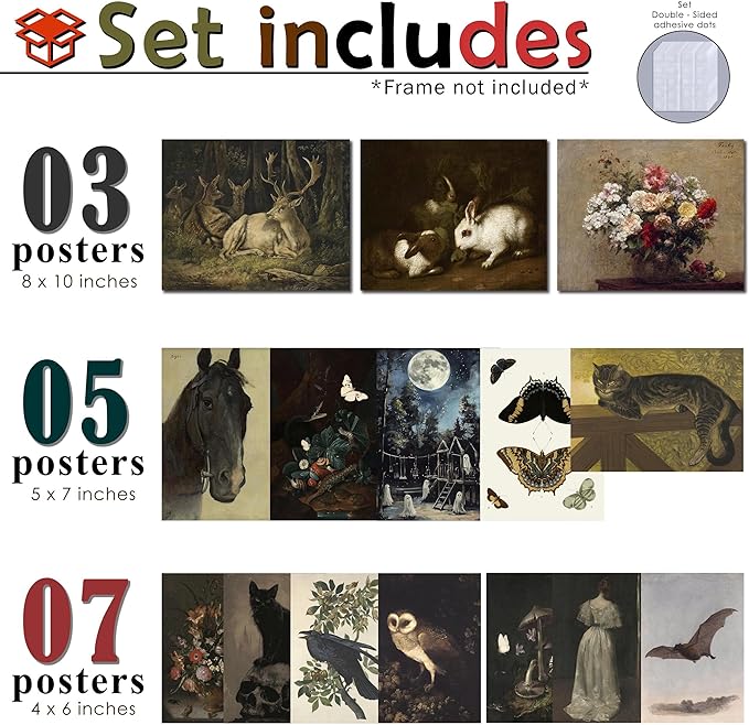 LANCHI95 15PCS Dark Cottagecore Decor, Dark Academia Decors, Cottage Core Whimsical Wall Art Goth Darks Moody Wall Decor for Living Room Bedroom 8x10 in (UNFRAMED)-Ruum Studio Home