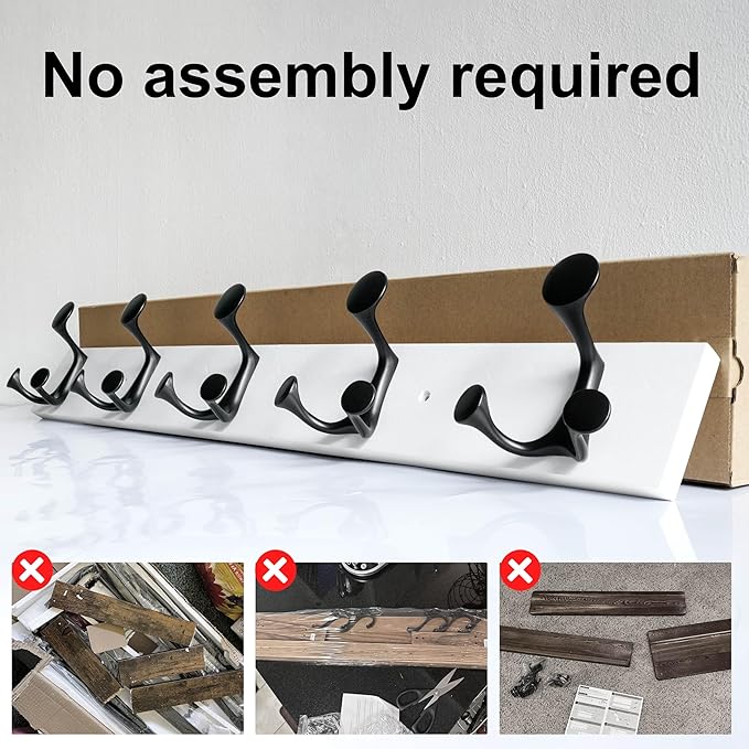 SKOLOO 30-Inch White Wood Coat Rack Wall Mount with 5 Triple Hooks - Ideal for Family Entrances, Classrooms, and Pet Supplies Storage - Perfect Coat Hooks for Wall-Ruum Studio Home