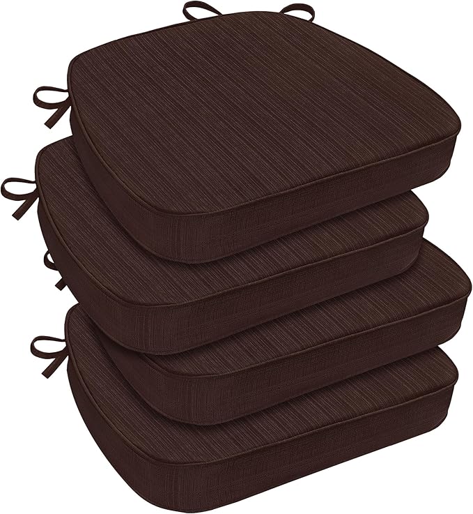 downluxe Chair Cushions for Dining Chairs, Waterproof Kitchen Chair Pads, Non-Slip Dining Seat Cushion with Ties, 17" x 16" x 2.5", Brown, 4 Pack-Ruum Studio Home
