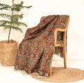 Handmade Cotton Throw Blanket | Floral Block Print in Orange & Navy | 48x70 Inches Fringed Bed Runner | Lightweight Boho Sofa Throw for Couch, Living Room & Bedroom Decor-Ruum Studio Home