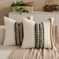 Boho Chenille Tufted Couch Throw Pillow Covers 18x18 Inch Set of 2 Farmhouse Striped Decorative Pillow Covers Accent Neutral Pillowcase Dark Green Cushion Cover for Living Room Sofa Bed-Ruum Studio Home