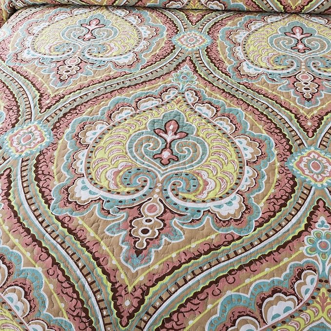 NEWLAKE Cotton Bedspread Quilt Sets-Reversible Patchwork Coverlet Set, European Paisley Blossom Pattern, King Size-Ruum Studio Home