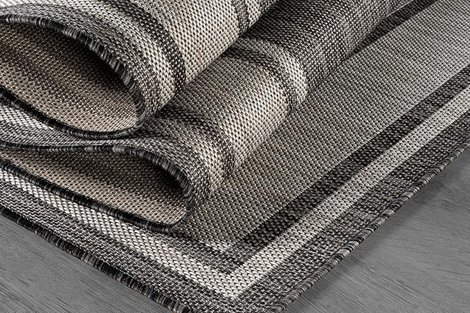 Beverly Rug Large Outdoor Rug 9x12 Modern Bordered Area Rugs for Indoor and Outdoor Patio Deck Porch Garden Waterproof Weather Sun Resistant Washable Outside Carpet (9 x 12 Dark Gray)-Ruum Studio Home