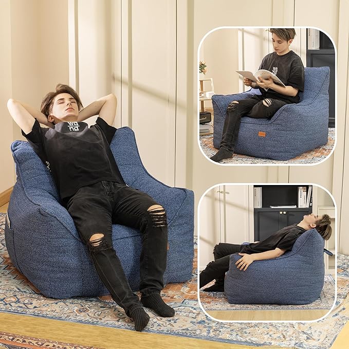 Bean Bag Chair for Adults, Comfy Tufted Bean Bag Chair Sofa with Armrests, Lazy Beanbag Chair with Foam Filler Stuffed Bean Bag Couch Sofa for Reading in Bedroom, Living Room and Dorms-Ruum Studio Home