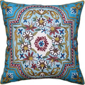 Turquoise Floral Pillow Cover Traditional Blue Flower Pillowcase Traditional Outdoor Cushion Suzani Flower Throw Florals Chair Farmhouse Hand Embroidered Cushions Wool 18x18 Inch-Ruum Studio Home
