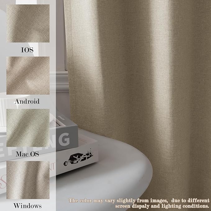 Light Khaki Pinch Pleat 100% Blackout Drapes Linen Blend, Room Divider, Room Darkening, Energy Saving, Furniture Protecting, Light Blocking Extra Wide Privacy Curtains, 200Wx102L, 1 PC-Ruum Studio Home