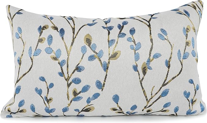 YOUR SMILE Classical Embroidery Jacquard Blue Square Decorative Throw Pillow Case Cushion Cover,12x20 inch-Ruum Studio Home