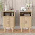 Alohappy Fluted End Table Set of 2, Mid Century Modern Nightstands with Sliding Tambour Door, Curved Round Edge Wood Bedside Table for Bedroom, Side Tables with Storage for Living Room, Natural Oak-Ruum Studio Home