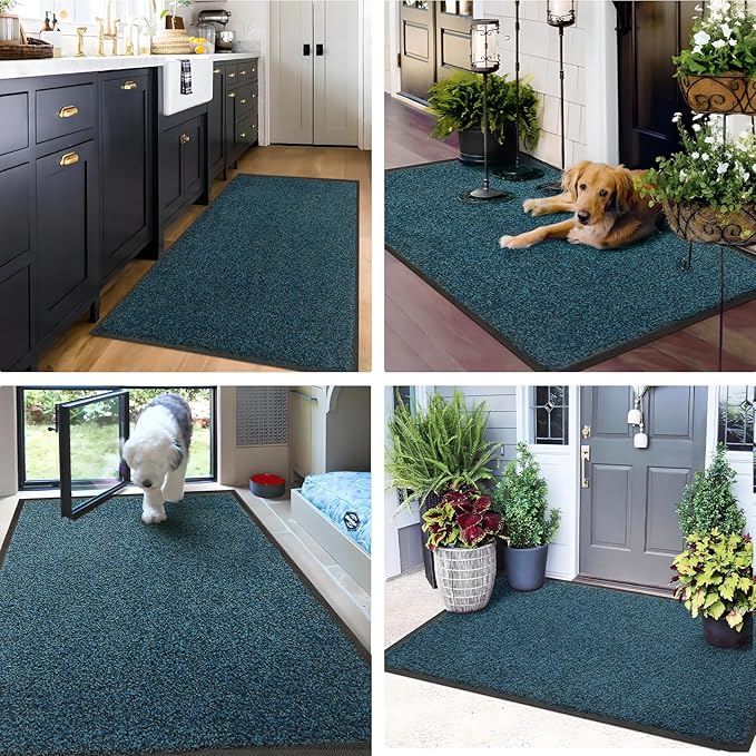 Mibao Front Door Mat, Dirt Trapper Welcome Mat for Outdoor Indoor, Non-Slip Waterproof Doormat, Durable Machine Washable Low Profile Entry Rug for Back Door Outside Patio Porch, 72" x 24", Blue-Ruum Studio Home