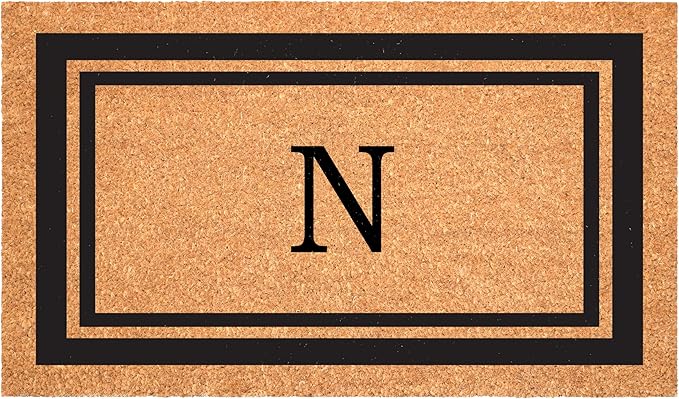 Calloway Mills 152962448 Black Border 24" x 48" Monogram Doormat (Letter N)-Ruum Studio Home