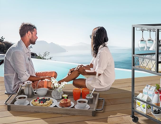 Gizoon Rolling Bar Cart, a Versatile Beverage Cart with a Removable Tray, 12-Bottle Wine Rack, and Glass Holder, The Bar Cart is Perfect for Kitchen, Dining Room, or Outdoor Use (Gray)-Ruum Studio Home