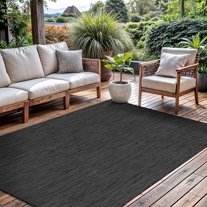 CAMILSON Outdoor Rug 8x10 Modern Area Rugs for Indoor and Outdoor Patios and Porches - Waterproof, Washable, Non-Shedding, Easy-to-Clean Outside Carpet (8 x 10, Solid - Dark Gray)-Ruum Studio Home