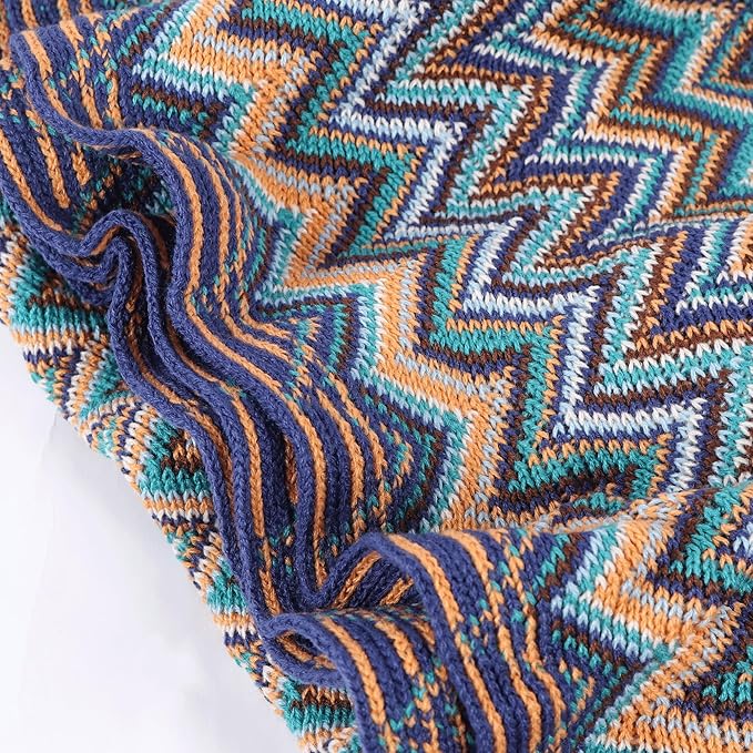 Boho Throw Blanket - Bohemian Fringe Tassels， for Bed Couch Soft ChairBlanket Double Sided (50"x70") (Blue)-Ruum Studio Home