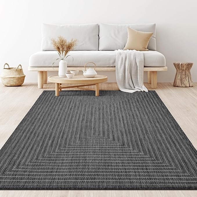 Adiva Rugs Outdoor Indoor Area Rug, Weather Resistant, Easy to Clean, Stain Resistant Floor Mat for Dining Room, Backyard, Deck, Patio (Pebble Weiss, 9' x 12')-Ruum Studio Home