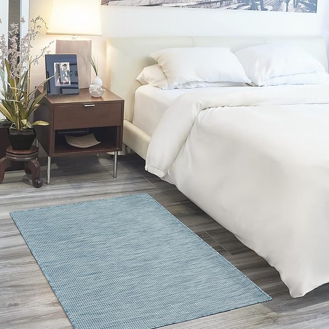 Nourison Positano Indoor/Outdoor Aqua 3' x 5' Area Rug, Easy Cleaning, Non Shedding, Bed Room, Living Room, Dining Room, Backyard, Deck, Patio (3x5)-Ruum Studio Home