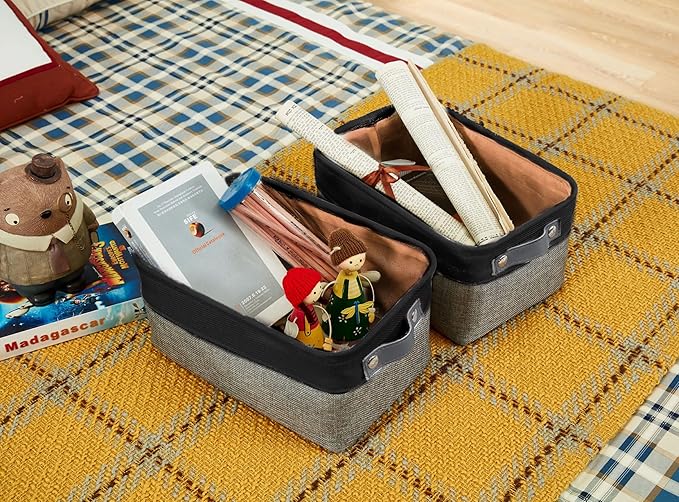 DECOMOMO Small Storage Basket, Closet Storage Bins, Baskets for Organizing Shelves (Grey & Black, Small - 6 Pack)-Ruum Studio Home