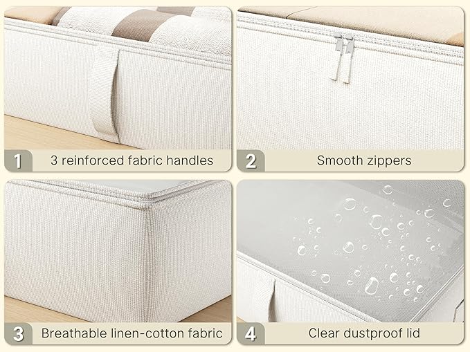 2-Pack Under Bed Storage, 6 Inches Tall Closet Organizers and Storage Bins with Sturdy Sidewalls/Bottom/4 Handles, Beige-Ruum Studio Home