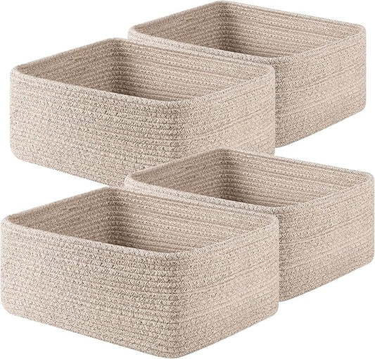 OIAHOMY 4 Pack 14.17*11.02*6.3IN Storage Baskets for Organizing Shelves, Woven Rope Baskets for Organizing Books, Clothes, Decorative Basket for Living Room, Nursery, Bedroom, Gift Basket, Brown-Ruum Studio Home