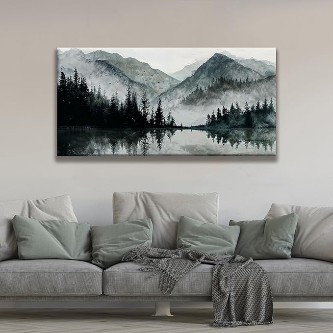 TAIJXAGSG Canvas Art Wall Decor Paintings Art Prints Modern Wall Art For Living Room Decorations Mountain Lake View Landscape Artwork Wall Bedroom Kitchen Office Home Wall Decor Artwork 24"×48"-Ruum Studio Home