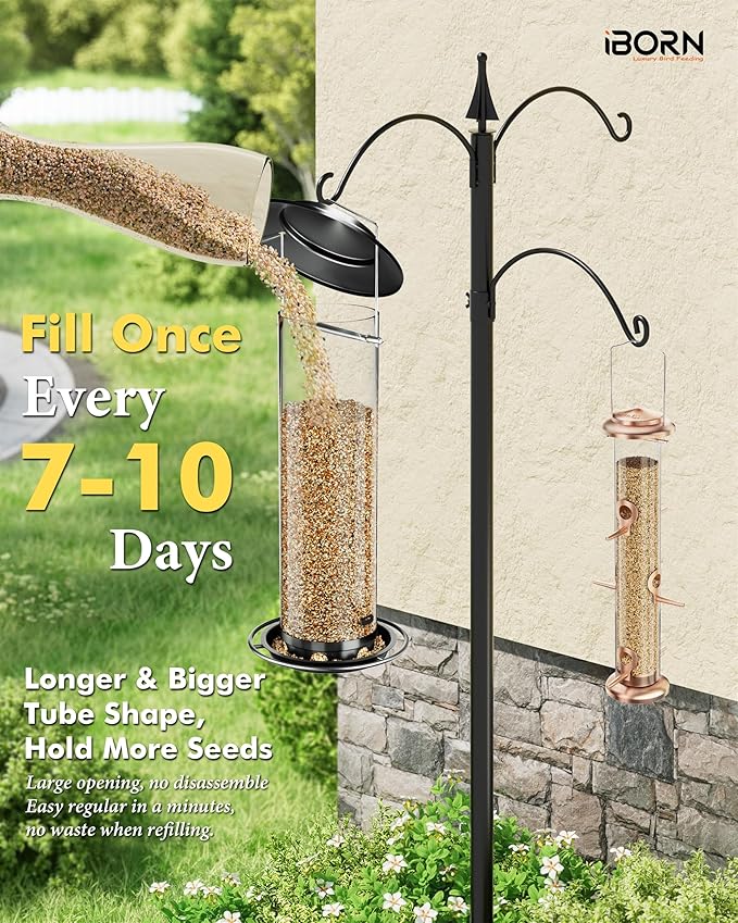 iBorn Metal Bird Feeder for Outside Hanging,Wild Bird Feeders for Cardinal,18cm Large Roof&Green,42CM Long,4.5lb High-Capacity(Seed is not Included)-Ruum Studio Home