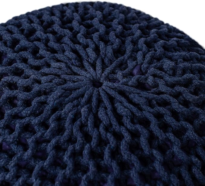 BIRDROCK HOME Round Pouf Ottoman | Cotton Braided Foot Stool with Bean Bag Filling | Boho Foot Rest for Living Room & Bedroom | Compact & Comfortable Seating, Lightweight & Soft | Navy-Ruum Studio Home