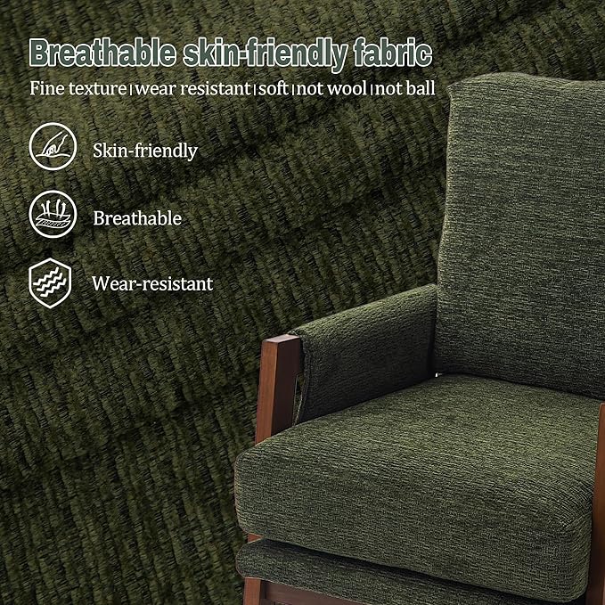 Modern Accent Chair for Living Room Mid Century Arm Chair Upholstered Bedroom Chair Comfy Lounge Chair with Solid Wood Frame, Green-Ruum Studio Home