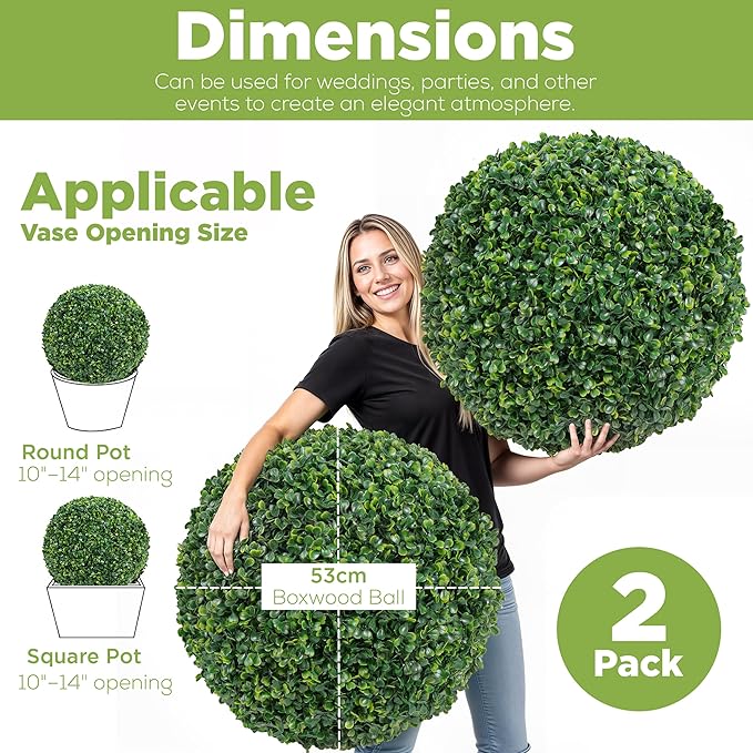 DRAY Premium 20.87" Faux Boxwood Balls – Set of 2 Artificial Topiary Spheres for Outdoor & Indoor Use – Realistic, UV-Resistant, Weatherproof Decorative Greenery – Check Measurements-Ruum Studio Home