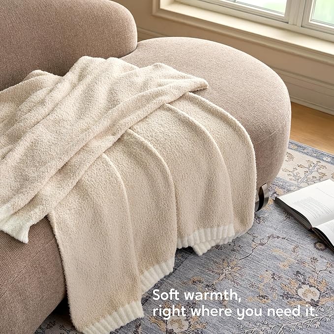 Joiedomi Twin Blanket for Couch Bed Sofa, Beige Knitted Blankets Gifts for Women Mom Girls, Cozy Cute Soft Throw Home Room Decor Aesthetic for Women Mothers Birthday Gifts 60x80 Inches-Ruum Studio Home