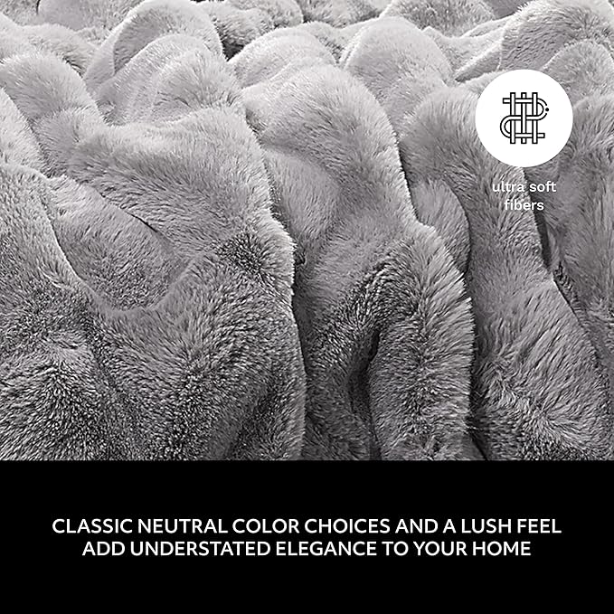 Mon Chateau 60" x 70" Faux Fur Throw Blanket - Reversible Soft Blanket for Queen-Size Bed, Couch, or Sofa, Cozy Home Decor and Stylish Living Room Comfort in Grey-Ruum Studio Home