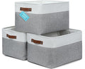 OrganiHaus Extra Large Fabric Storage Baskets for Shelves 3 Pack | 16x13in Closet Storage Bins for Shelves | Cloth Baskets for Organizing | Linen Closet Organizers | Fabric Storage Bin - Gray/White-Ruum Studio Home