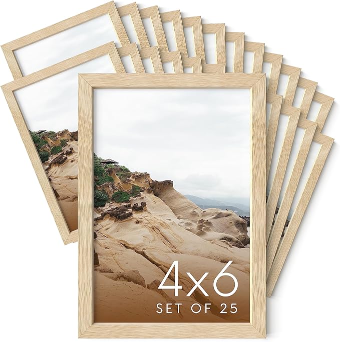 Haus and Hues 4x6 Natural Oak Wood Photo Frame Set of 25 - Mini Picture Frames Bulk Gallery Set - Premium Bulk Picture Frames 4x6 for Stylish Photo Gallery Wall Frame Set - Ideal for Home & Office-Ruum Studio Home