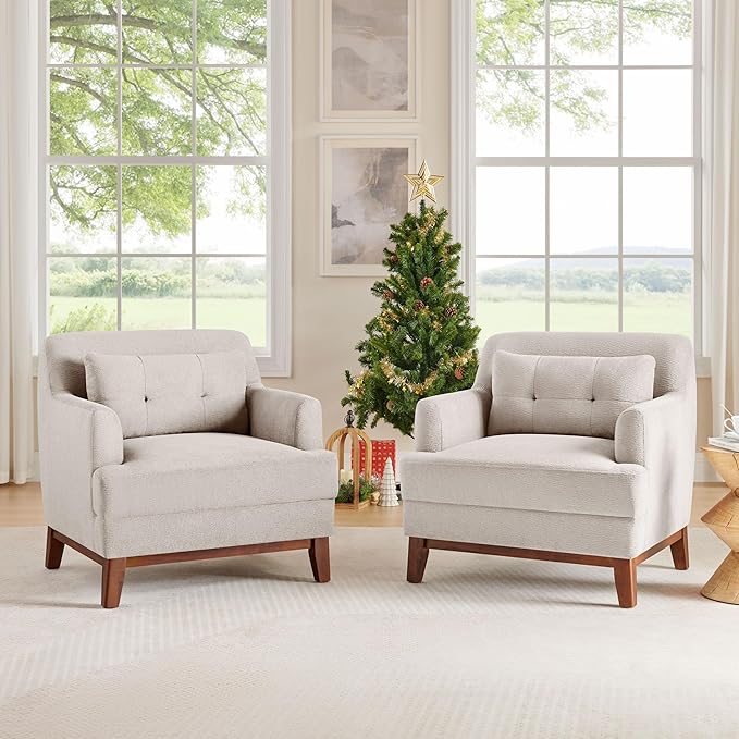 Modern Accent Chair with Terry Fabric, Upholstered Armchair with Spring Package Cushion & Solid Wood Frame, Comfy Lounge Chair for Living Room, Bedroom, or Reading Corner, Terry, Camel-Ruum Studio Home