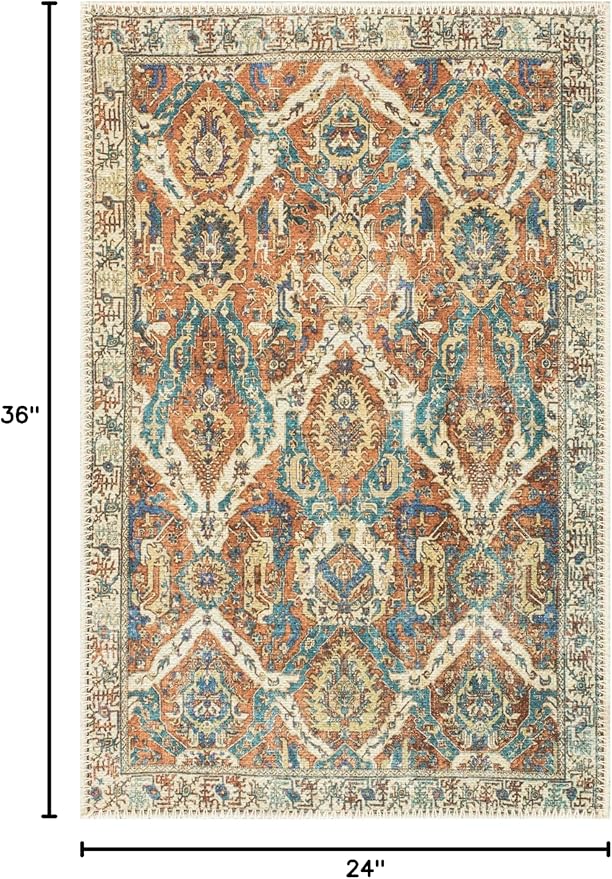 Keen Home Design 2x3 Rug - Machine Washable Entry Rug with Non-Slip Backing, Ideal for Enteryway, Kitchen, Bathroom, Laundry Room - Vintage, Easy Clean, Durable, Low Pile Rug - (2' x 3')-Ruum Studio Home