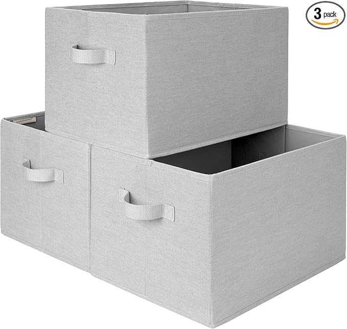 StorageWorks Storage Baskets for Shelves, Foldable Fabric Closet Storage Bins with Handles, Fabric Storage Bins Clothes Organizer, Light Grey, 3-Pack, Extra Large-Ruum Studio Home