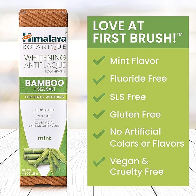 Himalaya Botanique Whitening Antiplaque Toothpaste with Bamboo + Sea Salt, Fluoride Free, for Gentle Whitening, 4 oz, 4 Pack-Ruum Studio Home