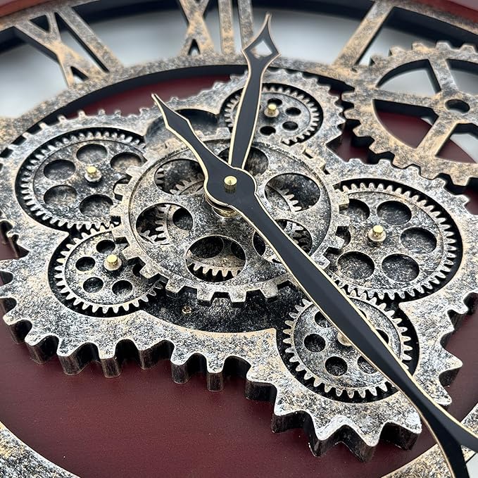 HOIBAI Large Wall Clock, Wall Clocks for Living Room Decor 30 Inch Farmhouse Vintage Rustic Kitchen Wall Decor Vintage Roman Oversized Wall Clock for Home Bedroom House, Moving Gears Clock-Ruum Studio Home