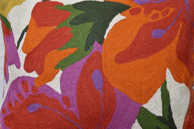 Floral Bloom Pillow Cover | Suzani Accent Pillowcase | Flower Accent Cushions | Hand Embroidered Wool Cushion - 18x18-Ruum Studio Home