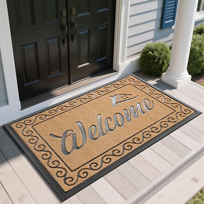 Yimobra Welcome Mat, Heavy Duty Sturdy Door Mats for Home Entrance Outdoor Indoor, Front Doormat for Outside Patio Floor Entry Porch Garage Office, Waterproof, Low Profile, 60 x 36, Yellow-Ruum Studio Home