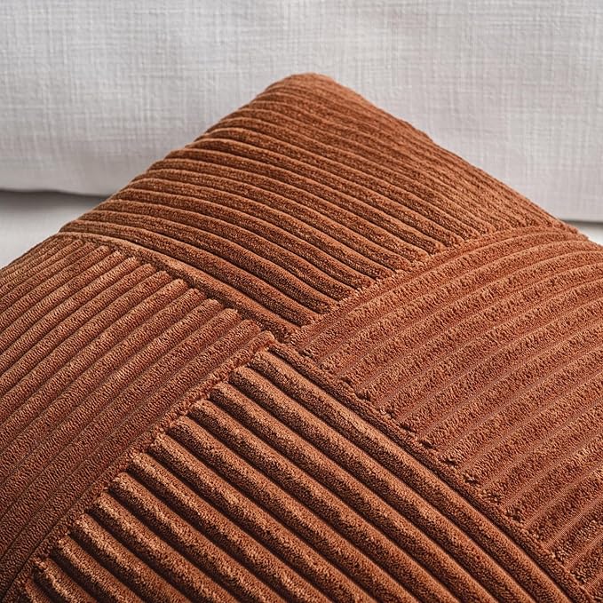 Fancy Homi 2 Packs Rust Long Lumbar Decorative Throw Pillow Covers 16x24 Inch for Couch Bed Sofa, Farmhouse Boho Home Decor, Soft Striped Corduroy Rectangle Accent Terracotta Cushion Case 40x60 cm-Ruum Studio Home