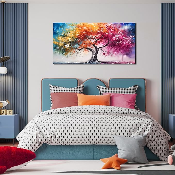Alsingbago Large Colorful Tree Canvas Wall Art for Living Room Bedroom Home Office Orange and Pink Tree Picture Modern Artwork Ready to Hang Size 24x48-Ruum Studio Home